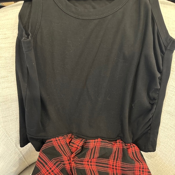 Kate Hewko Black / Red Plaid Long Shirt / Mini Dress w/ attached tank - Size L - Picture 11 of 13